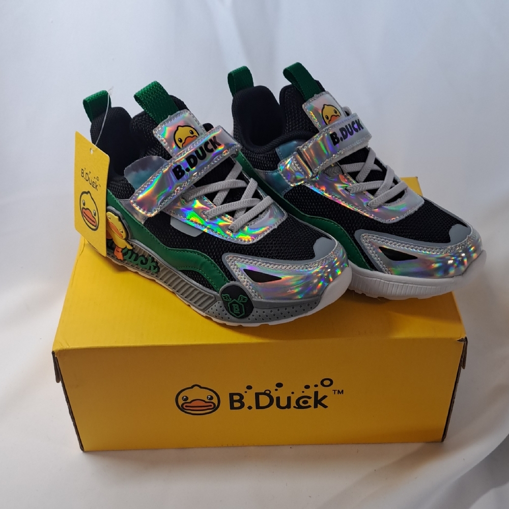 Kids' Holographic Sneakers with Green Accents